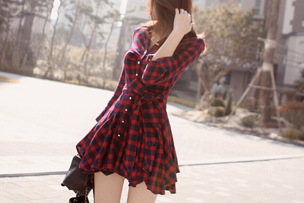 WD6207 Pretty Checker Dress Red